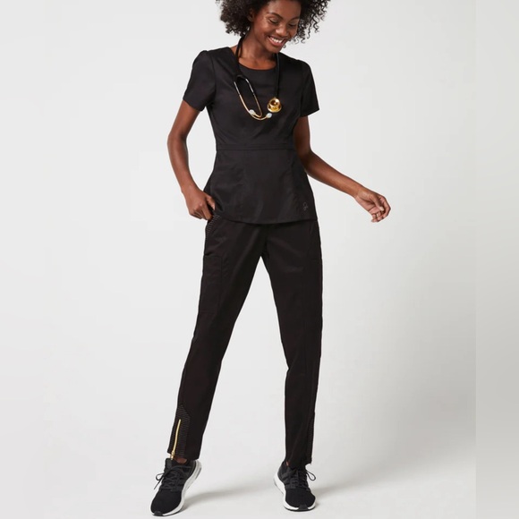 NWT - JAANUU moto scrub pant - Small - black w gold zippers and stitching 👩‍⚕️ - Picture 4 of 5